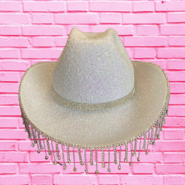 White Glitter Cowboy Hat Etsy