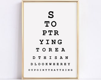 Funny Bathroom Eye Test Chart Art: Minimalist Restroom Sign (Digital Download)