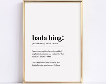 PRINTABLE Italian Definition Wall Art, Bada Bing Print, Minimalist Home Decor, Instant Download