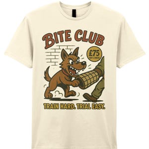 Bite Club Dog Trainer Shirt – Retro Cartoon K9 Tee, Funny Protection Dog Gift, Train Hard Trial Easy T-Shirt for Handlers & Dog Lovers