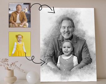 Portrait personnalisé - Cadeau de Noël pour père et maman - Fusion de photos - Photos avec des proches décédés - Ajouter une personne