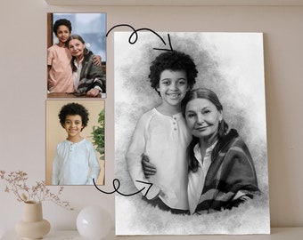 Combine Photos - Add Deceased Loved One to Photo - Add Person - Custom gift and memorial - Gift for Dad Mom - Black and white - Digital art