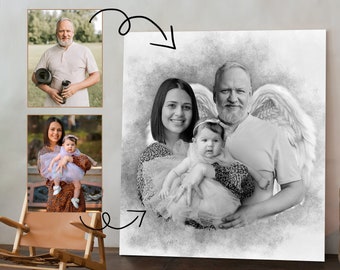 Ajouter une personne décédée à la photo – Fusionner des photos – Ajouter un être cher décédé à la photo – Cadeau commémoratif pour la famille maman papa – Ailes d'ange