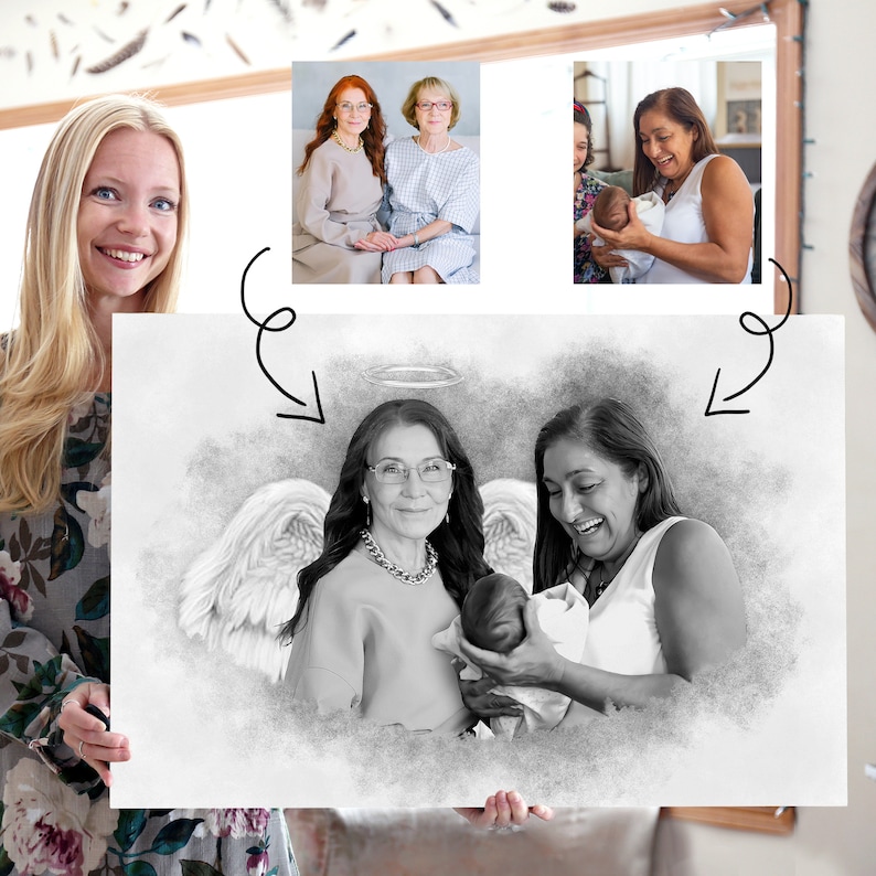 Lägg till person till foto - Lägg till avliden nära och kära till foto - Anpassad present och minnesgåva - Kombinera foton - Present till pappa mamma - Svartvitt bild 3