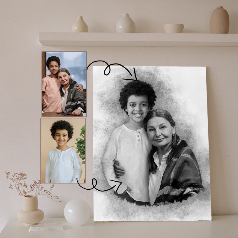 Combine Photos Add Deceased Loved One to Photo Add Person Custom gift and memorial Gift for Dad Mom Black and white Digital art image 1