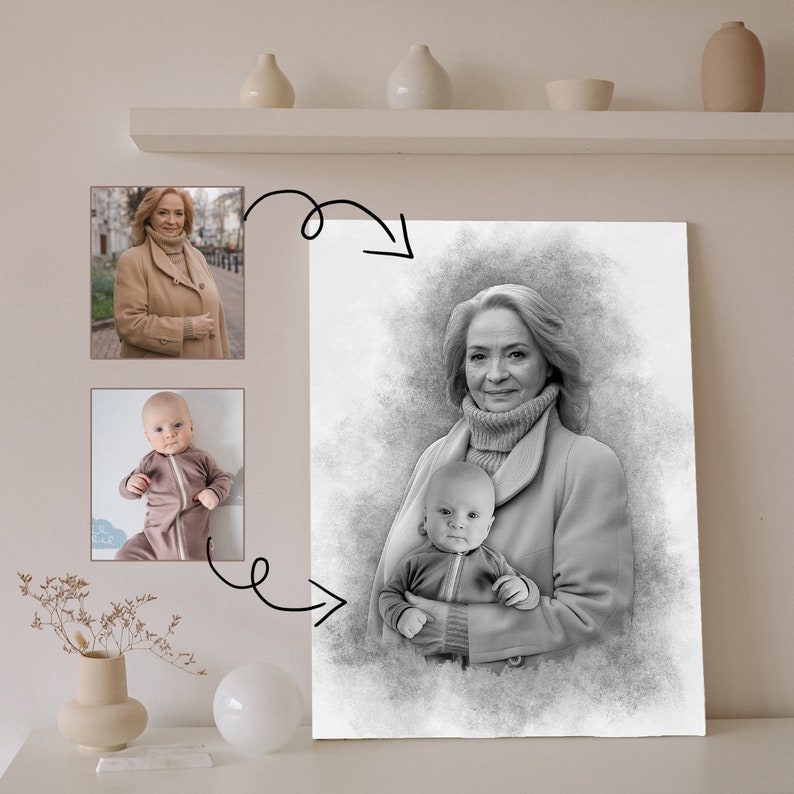 Lägg till person till foto - Lägg till avliden nära och kära till foto - Anpassad present och minnesgåva - Kombinera foton - Present till pappa mamma - Svartvitt bild 9