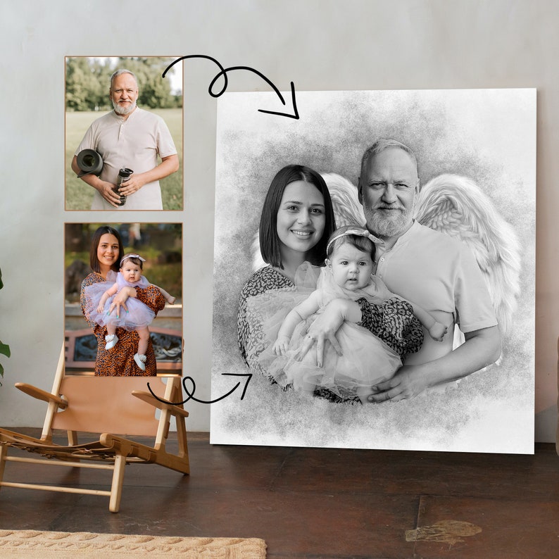Combine Photos Add Deceased Loved One to Photo Add Person Custom gift and memorial Gift for Dad Mom Black and white Digital art image 7