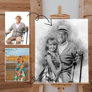 Combine Photos Add Deceased Loved One to Photo Add Person Custom gift and memorial Gift for Dad Mom Black and white Digital art image 3
