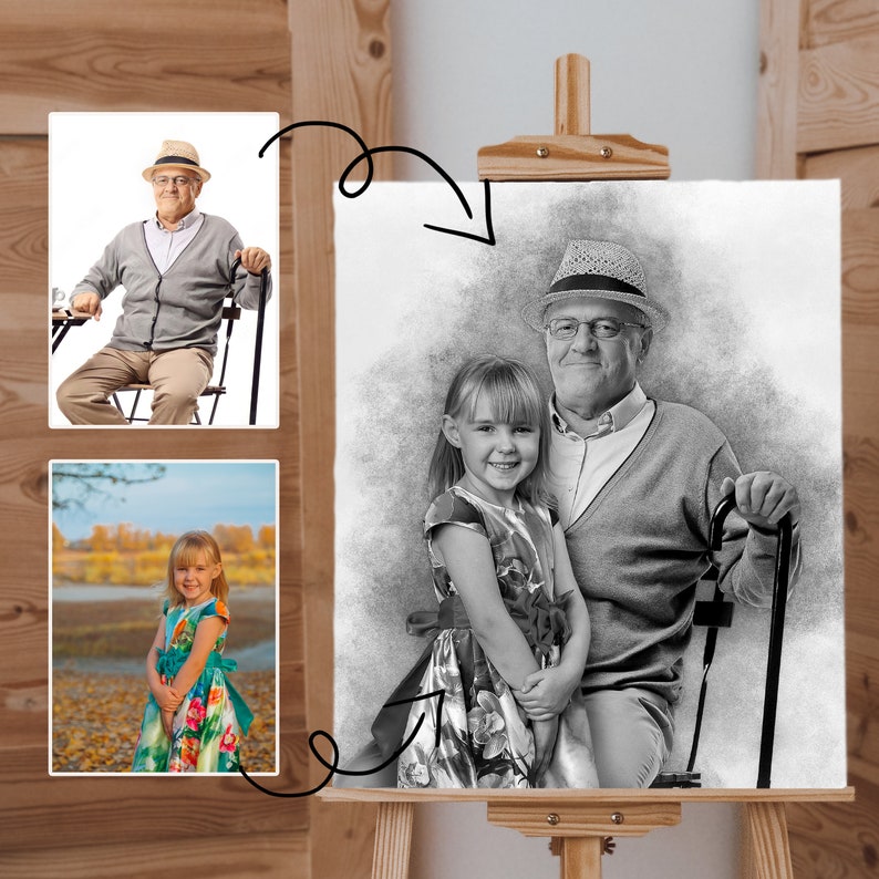 Combine Photos Add Deceased Loved One to Photo Add Person Custom gift and memorial Gift for Dad Mom Black and white Digital art image 3