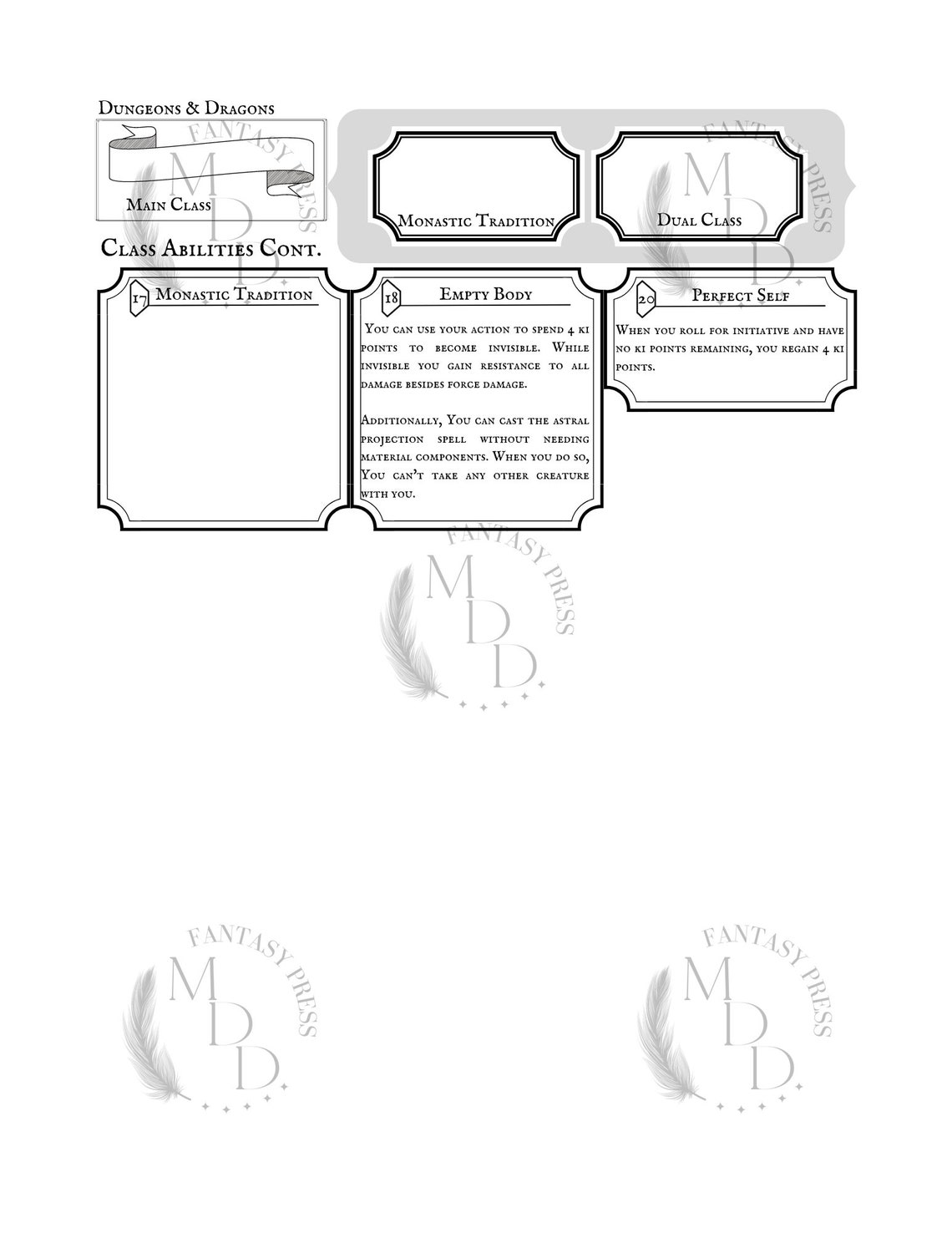 Monk Character Sheet Dungeons &amp; Dragons 5e - Etsy