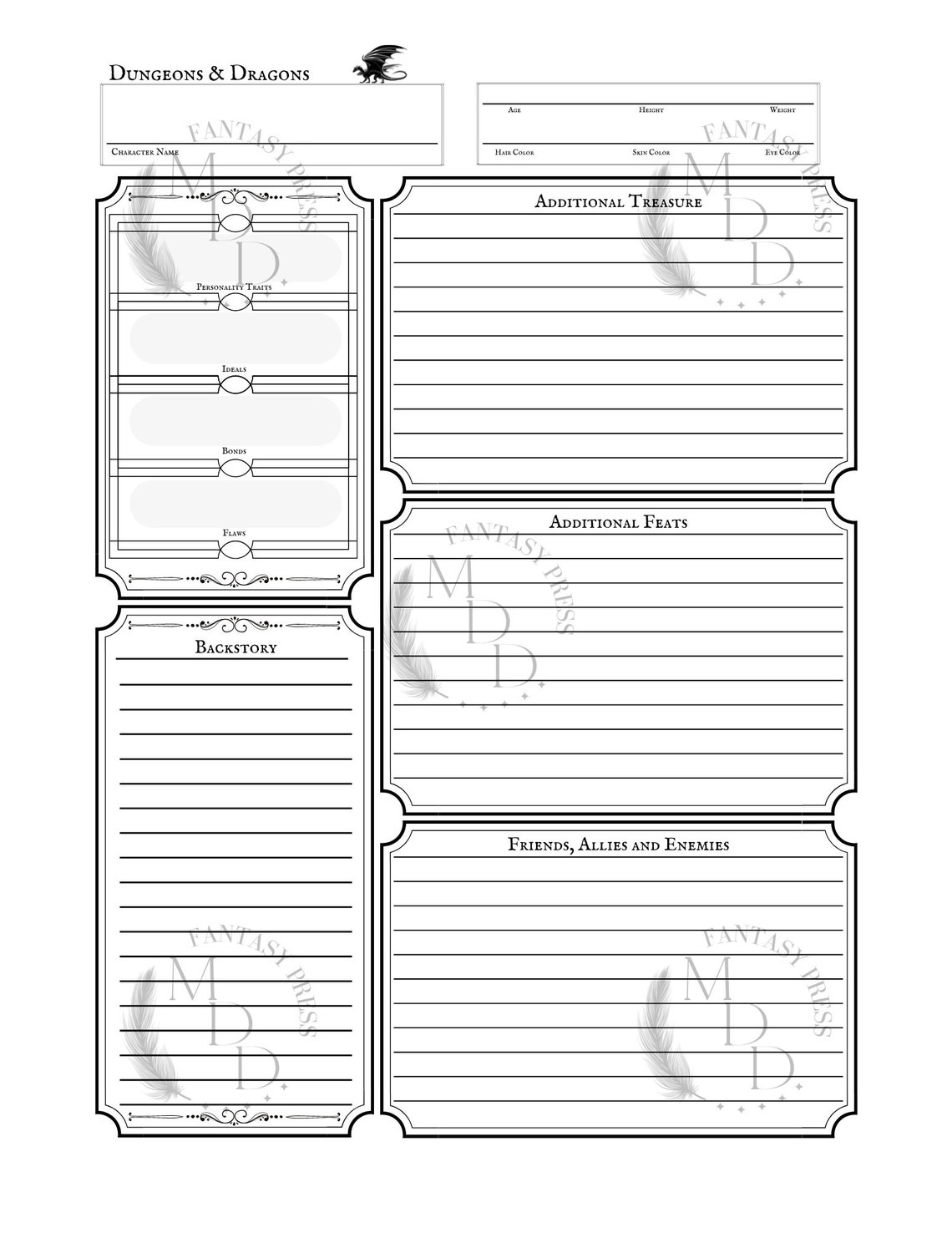 Monk Character Sheet Dungeons &amp; Dragons 5e - Etsy