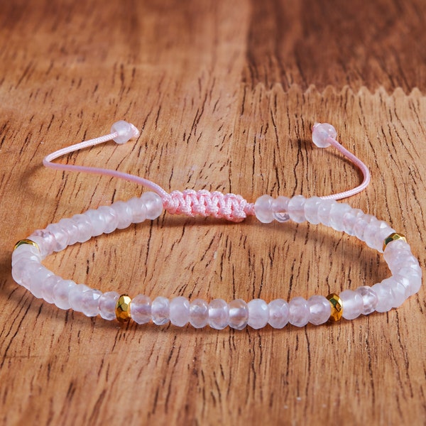 Rose Quartz Bracelet, Dainty Crystal Bracelet Quartz Rose, January Birthstone, Gemstone Bracelet, Pink Quartz Bracelet