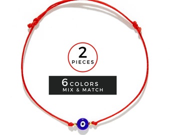 Pulsera de 2 piezas con ojo turco rojo, pulsera Mal De Ojo, pulsera de hilo rojo de la Cábala con amuleto de ojo turco, pulsera Nazar