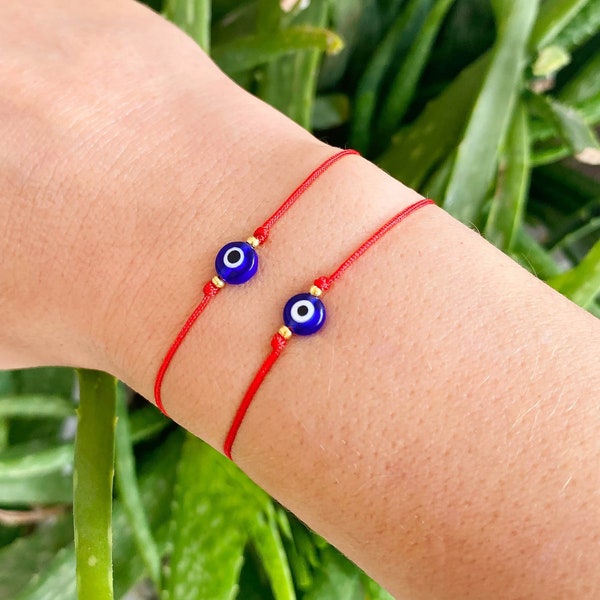 2pc Red String Evil Eye Bracelet, Kabbalah Protection Nazar Bracelet, Turkish Blue Evil Eye, Red Thread Bracelet, Ojo Turco Greek Jewelry