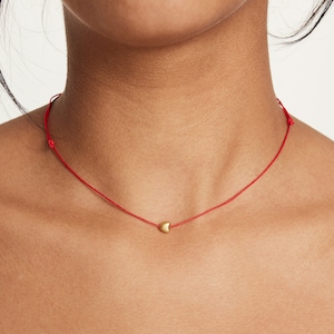 Tiny Heart Red Cord Necklace, Minimalist Cute Love String Choker, Adjustable Small Heart Rope Pendant, Red Choker Silk Necklace