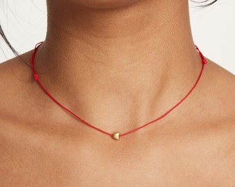 Tiny Heart Red Cord Necklace, Minimalist Cute Love String Choker, Adjustable Small Heart Rope Pendant, Red Choker Silk Necklace