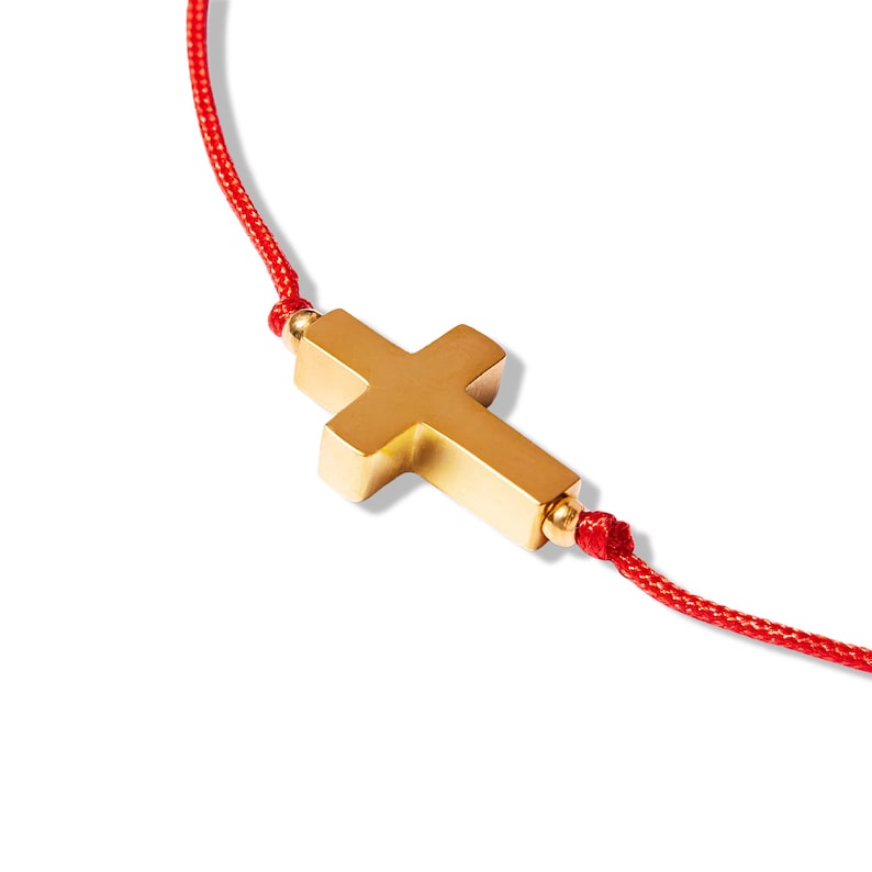 red string bracelet for protection, sideways cross bracelet, christian christmas jewelry