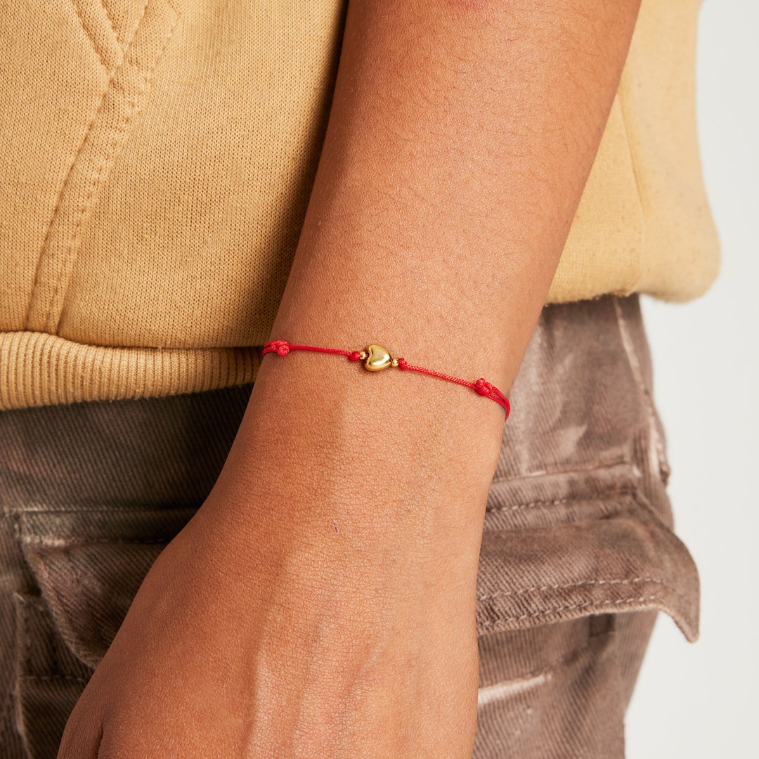 Red String Heart Friendship Bracelet, Make a Wish Best Friend Cord