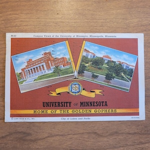 Postkarte (gebraucht) | "University of Minnesota: Heimat der Golden Gophers" | Universitätsansichten | Minneapolis, Minnesota | Jahrgang (1945)