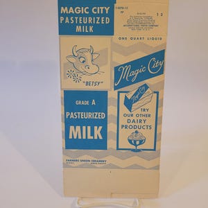 de lait de la crèmerie Farmers Union | Un litre | Non utilisé | Minot, Dakota du Nord | « Lait pasteurisé Magic City » | Éphémères et souvenirs