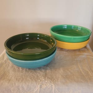 Fiesta Dessert Bowl by Homer Laughlin China Co. | Light Green, Forest Green, Turquoise, Yellow | Retired | Vintage (1950s) | Free Shipping