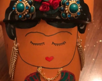 Frida Kahlo Theme Terra Cotta Custom Planter Pot