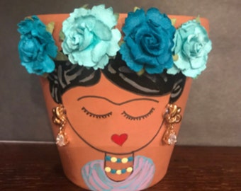Frida Kahlo Theme Terra Cotta Custom Planter Pot