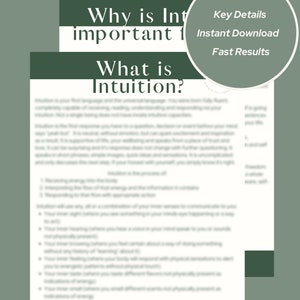 May include: A green and white digital download document with the text "Why is Intuition Important" and "What is Intuition?" The document also includes the text "Key Details", "Instant Download", and "Fast Results".