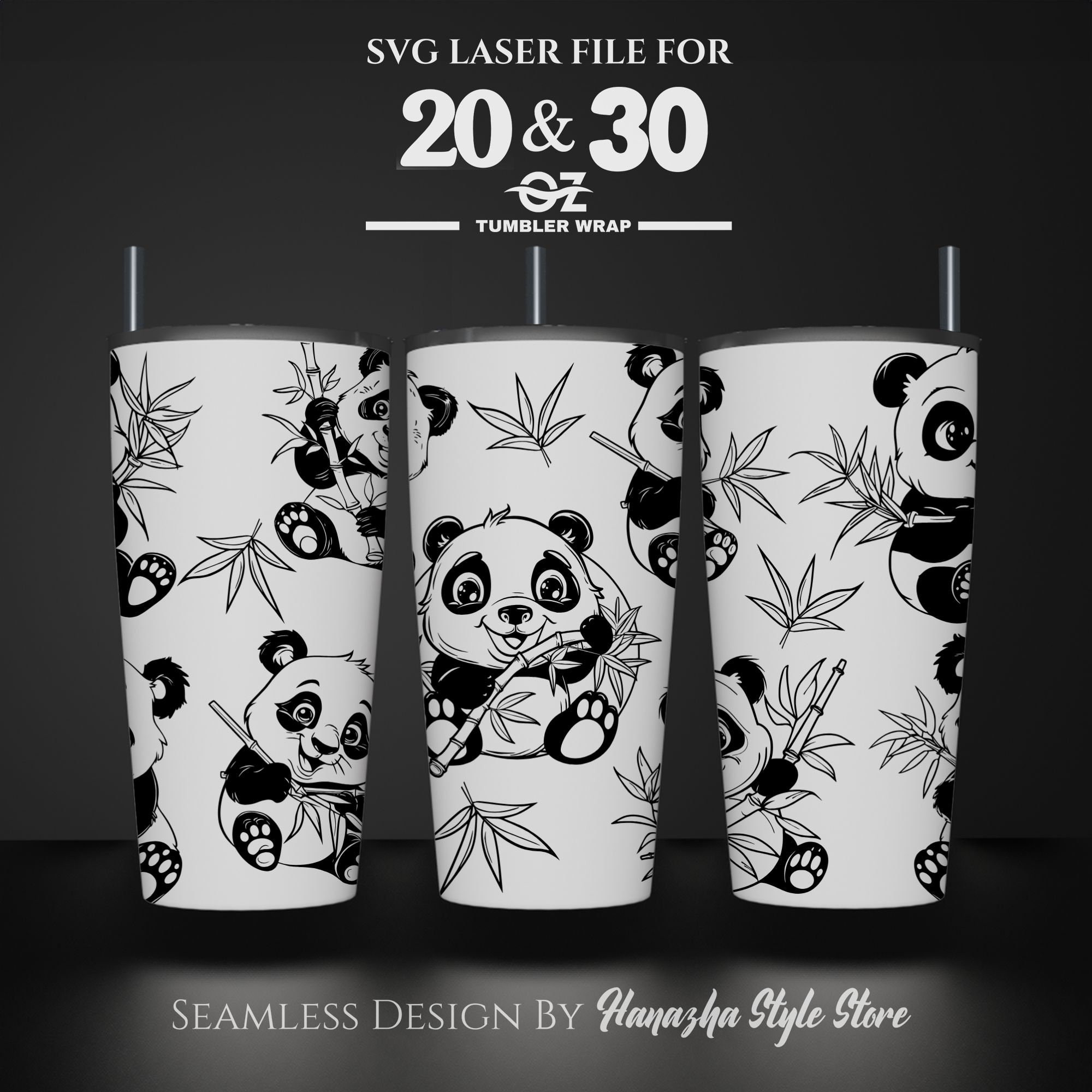 Cute Panda Laser Engraved Full Wrap Design for 20 and 30 Oz Tumbler ...