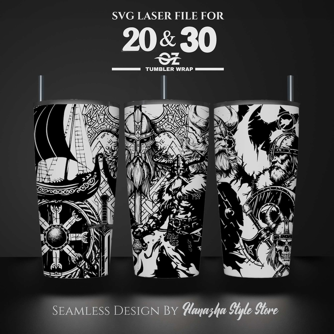 Viking Engraved Tumbler Wrap Design: Seamless Laser SVG File (20 & 30 ...