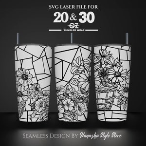 Flower in basket Laser Engraved Full Wrap Design For 20 and 30 oz Tumbler, Flower SVG Laser File, Tumbler Wrap For Laser Rotary Machine