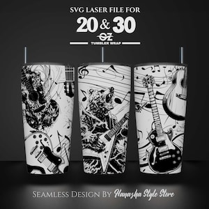 Guitar Laser Engraved Full Wrap Design For 20 and 30 oz Tumbler, Guitar SVG Laser File, Tumbler Wrap For Laser Rotary Machine, Seamless