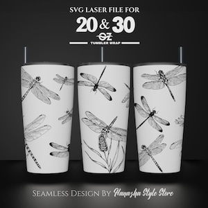 Dragonfly Laser Engraved Full Wrap Design For 20 and 30 oz Tumbler, Dragonfly SVG Laser File, Tumbler Wrap For Laser Rotary Machine