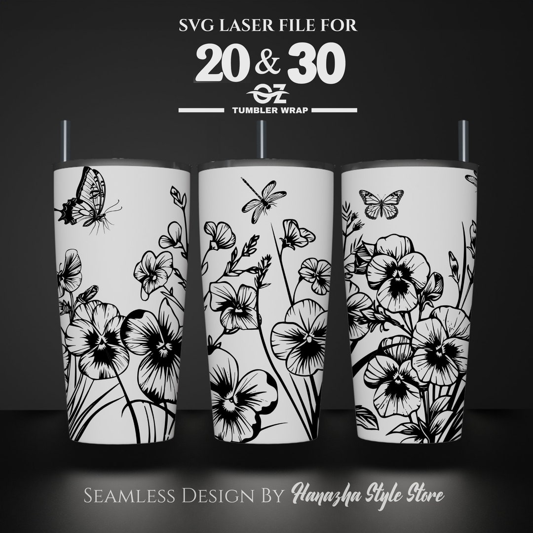 Viola Flower Laser Engraved Full Wrap Design for 20 and 30 Oz Tumbler ...