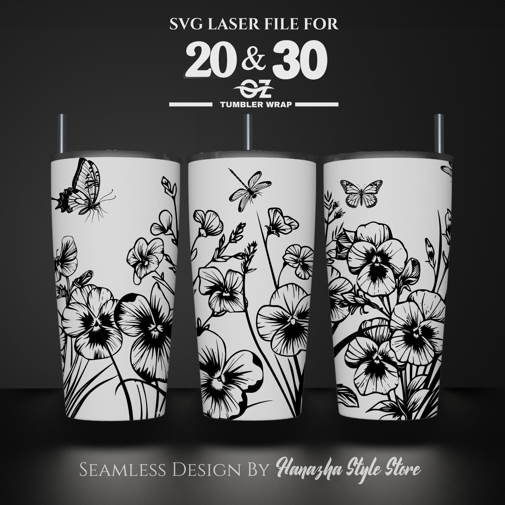 Viola Flower Laser Engraved Full Wrap Design for 20 and 30 Oz Tumbler ...