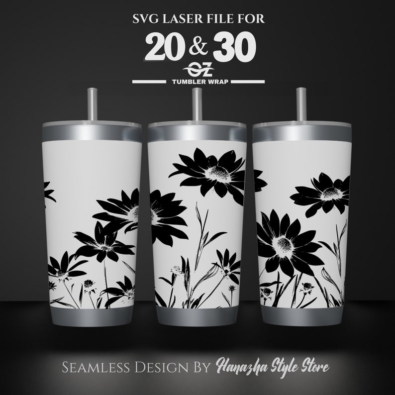Flower Laser Engraved Tumbler Wrap: Seamless Floral SVG File (20 & 30 ...