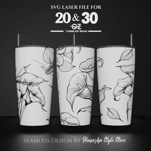 Calla lily Laser Engraved Full Wrap Design For 20 and 30 oz Tumbler, Calla lily Flower SVG Laser File, Tumbler Wrap For Laser Rotary Machine