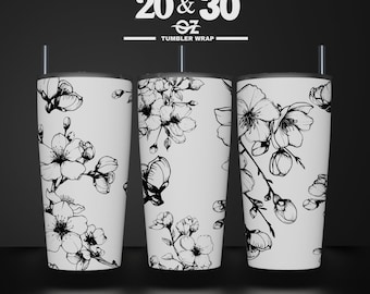 Cherry Blossom Laser Engraved Full Wrap Design For 20 and 30 oz Tumbler, Flower SVG Laser File, Tumbler Wrap For Laser Rotary Machine..