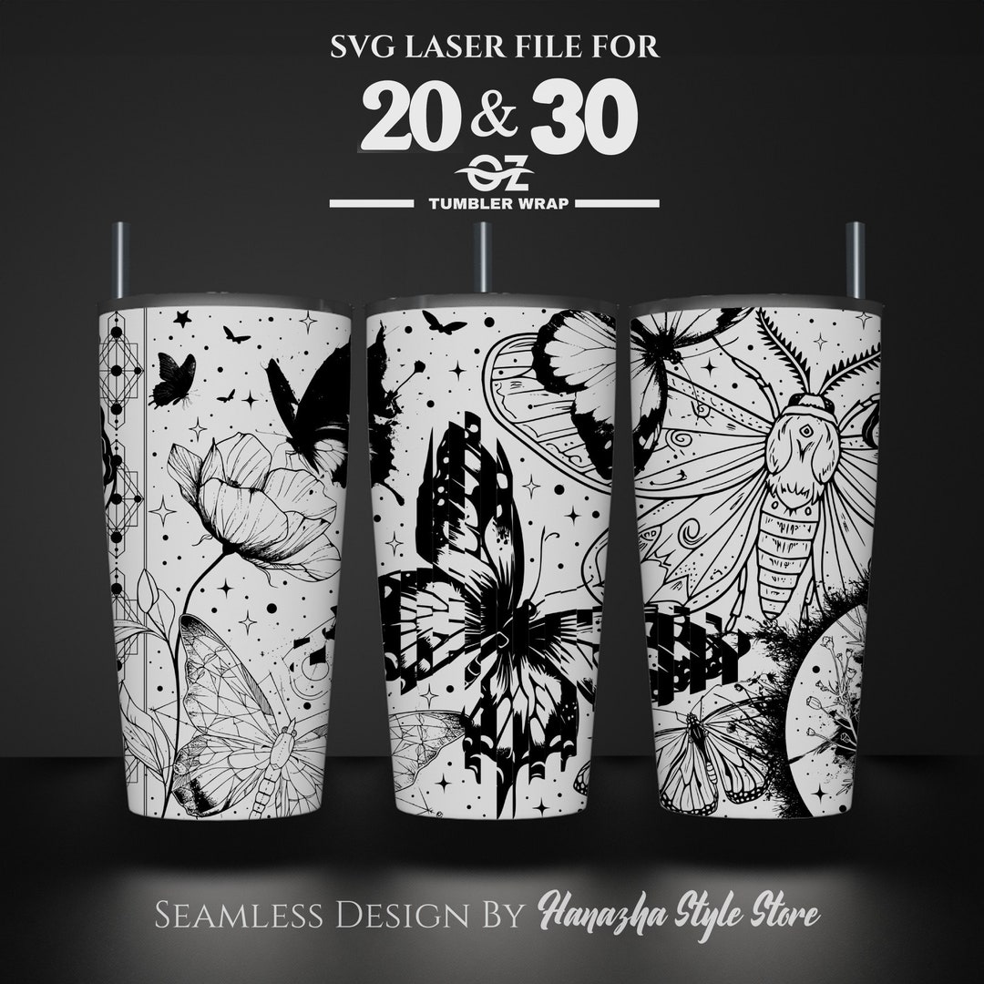 Butterfly Laser Engraved Tumbler Wrap: Seamless SVG File (20 & 30 Oz ...
