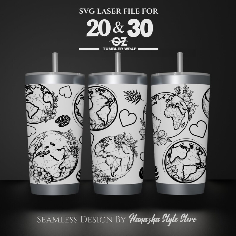 Earth Laser Engraved Tumbler Wrap Design: 20-30 Oz SVG File, Rotary ...