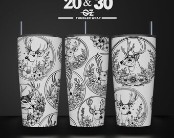Deer Flowers Tumbler Wrap: Laser Engraved Design SVG (20 & 30 oz)