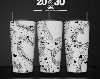 Love Heart Tumbler Wrap SVG: Laser Engraved Design (20, 30 oz)