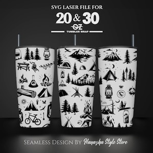 Camping Laser Engraved Full Wrap Design For 20 and 30 oz Tumbler, Camping SVG Laser File, Tumbler Wrap For Laser Rotary Machine, Seamless