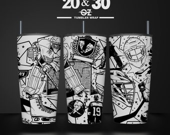 Hockey Laser Engraved Tumbler Wrap: Seamless SVG File (20 & 30 oz), rotary digital design