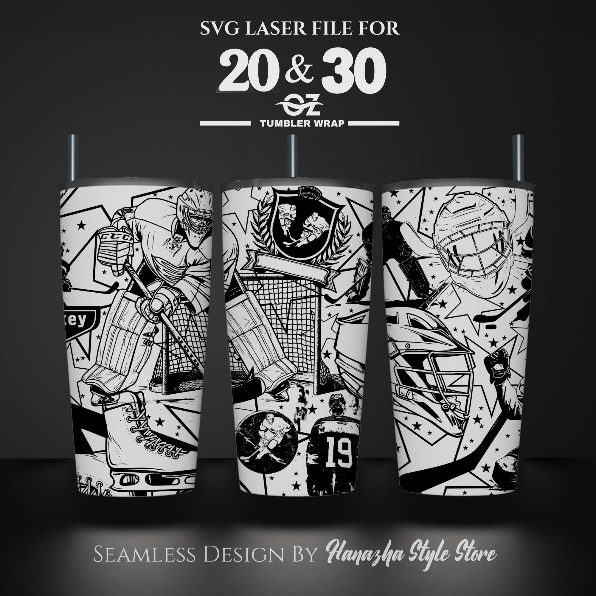Hockey Laser Engraved Tumbler Wrap: Seamless SVG File (20 & 30 Oz ...