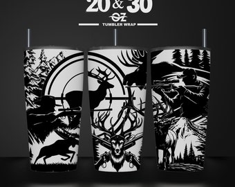 Deer Hunter Laser Engraved Full Wrap Design For 20 and 30 oz Tumbler, Hunting SVG Laser File, Tumbler Wrap For Laser Rotary Machine
