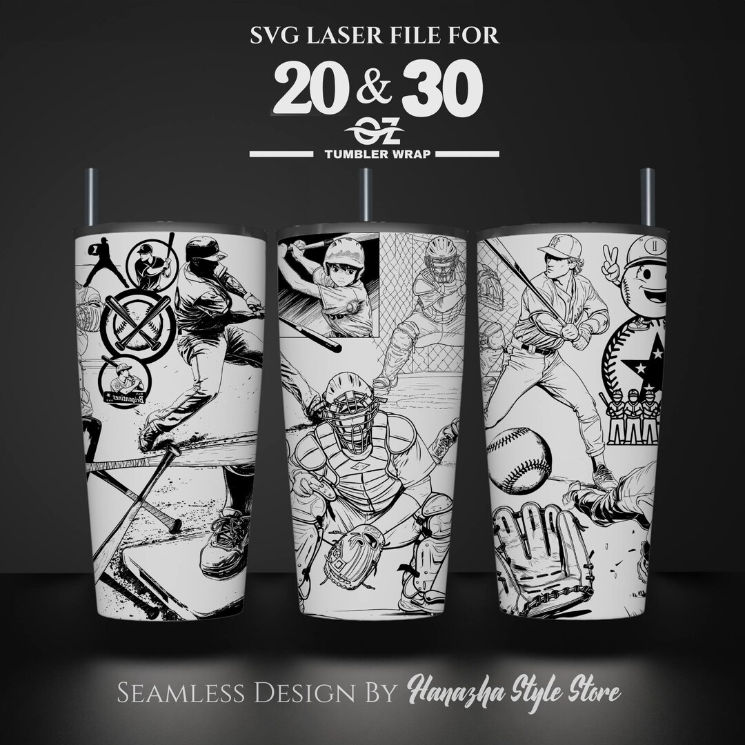 Baseball Laser Engraved Tumbler Wrap: Seamless SVG File (20 & 30 Oz ...