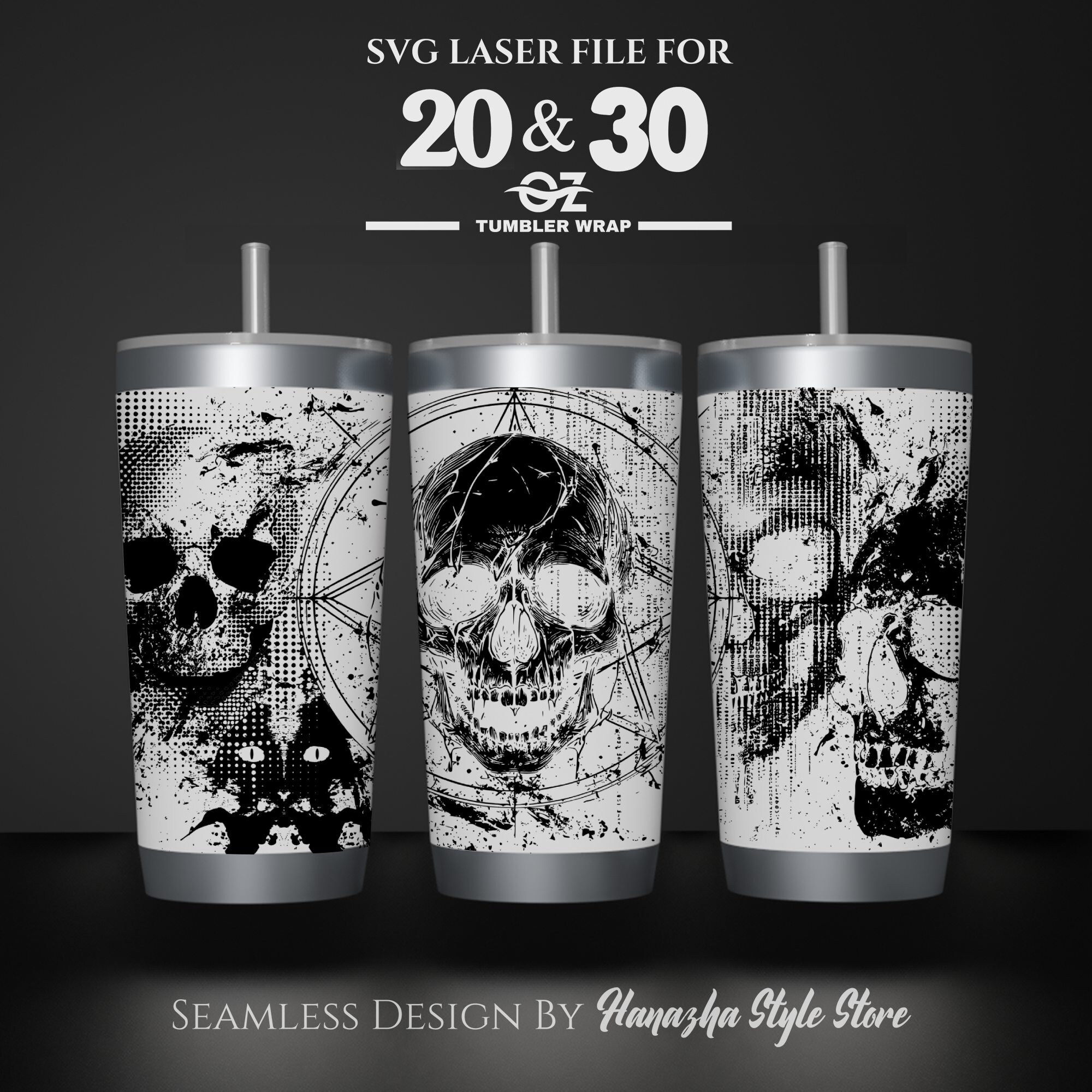 Skull Tumbler Wrap: Laser Engraved Design (20 & 30 Oz SVG File) - Etsy