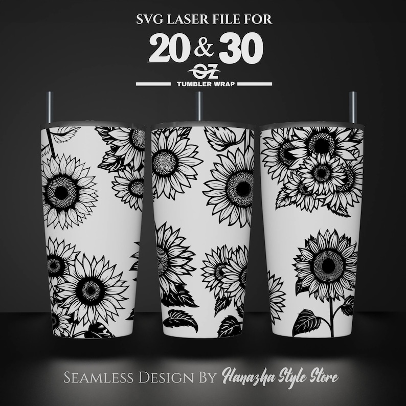 Sunflower Laser Engraved Tumbler Wrap: Seamless SVG File (20 & 30 Oz ...
