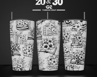 Flower Book Laser Engraved Full Wrap Design For 20 and 30 oz Tumbler, Book SVG Laser File, Tumbler Wrap For Laser Rotary Machine